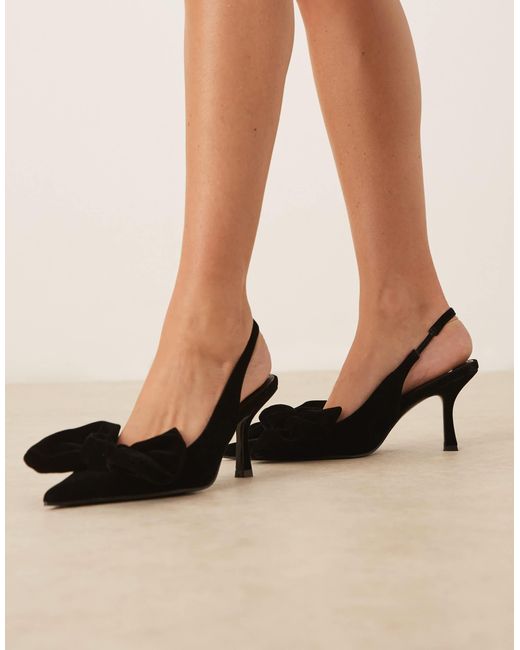 Asos Design Wide Fit Black Saffron Bow Detail Mid Heeled Shoes