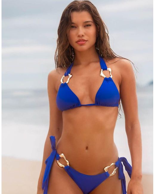 Moda Minx Blue X Agnes Pimentel Triangle Bikini Top With Irregular Hoop Detail
