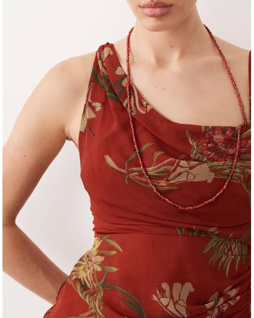 ASOS Red Draped Bodice Maxi Dress With Beaded Strap Detail And Open Back