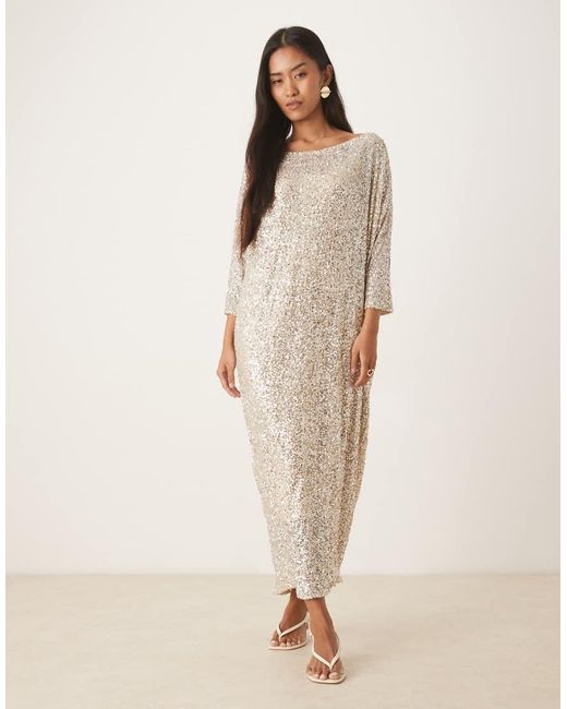 Never Fully Dressed Natural Sequin T-shirt Maxi Dress