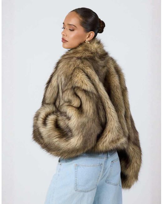 Aria Cove Blue Oversized Cropped Wide Sleeve Faux Fur Jacket