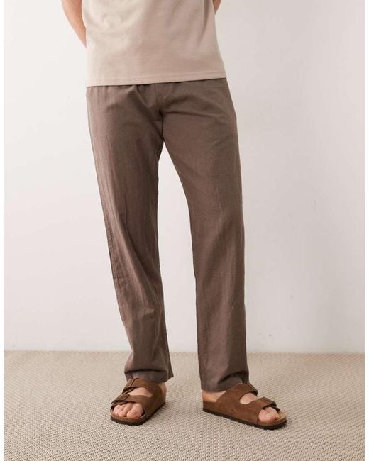 Jack & Jones Natural Linen Blend Trouser With Drawstring Waist for men