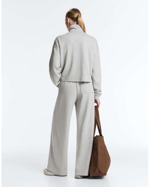 Oysho Gray Melange Piqué Straight-leg Trousers