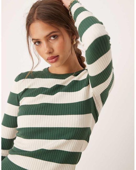 Jdy Green Round Neck Stripe Jumper