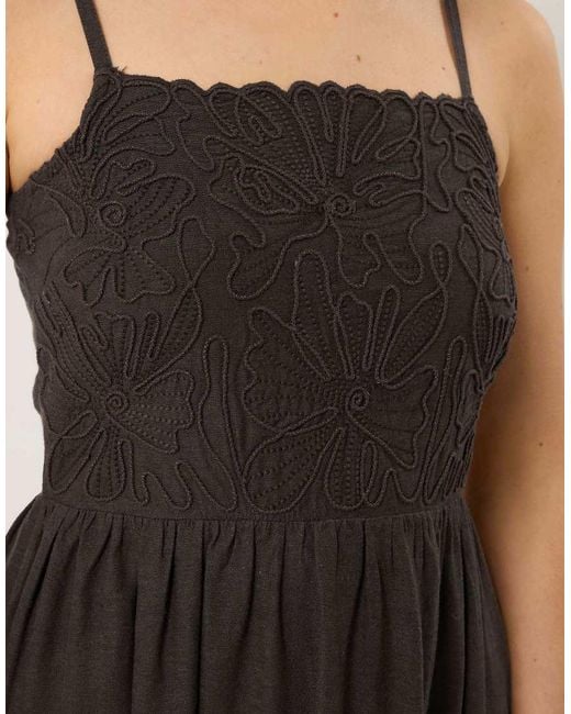 Long Tall Sally Black Linen Embroidered Midi Dress