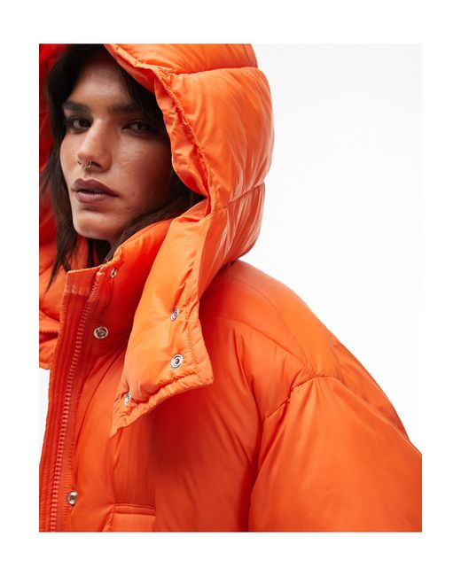 TOPSHOP Orange Hooded Puffer Jacket