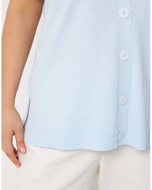 Yours Clothing White Knitted Button Front Vest Top