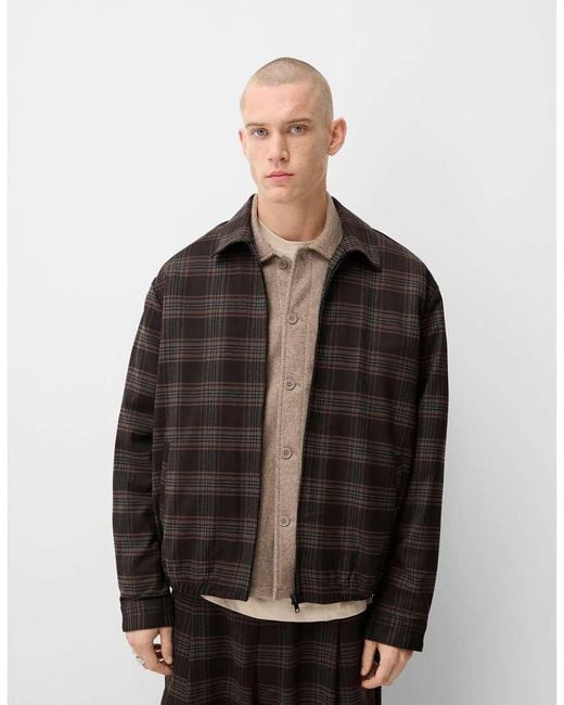 Bershka Gray Collection Checked Jacket Co-ord for men