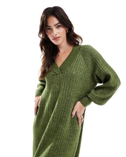 Robe pull oversize en tissu côtelé doux - kaki chiné Vero Moda en coloris Green