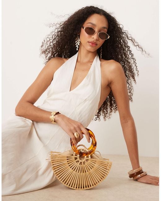 Mango Brown Linen Mix Halter Neck Midi Dress