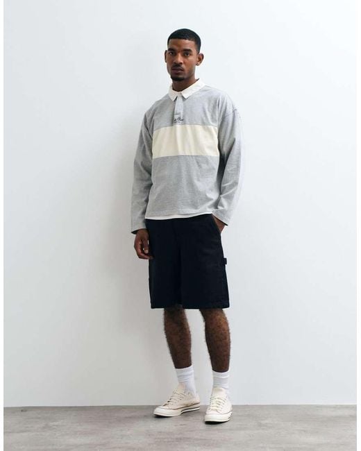 Cotton On Gray Box Fit Long Sleeve Polo for men