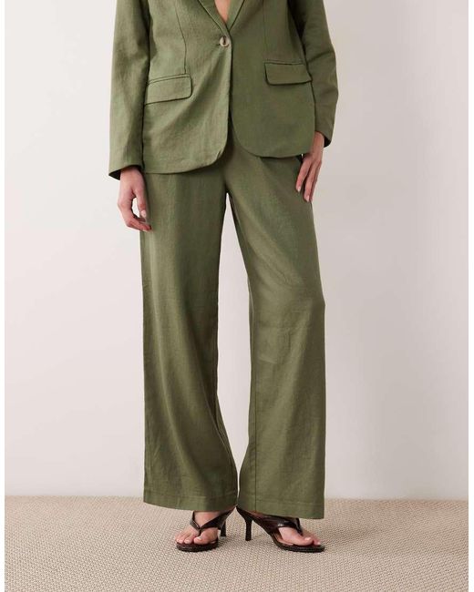 Vila Green Linen Blend Tailored Trousers Co-ord