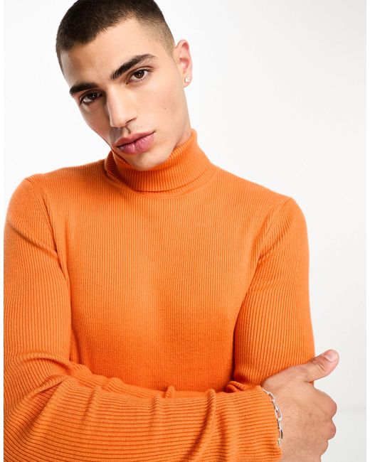 Collusion Orange Knit Turtle Neck Sweater for men