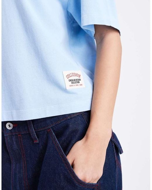 Collusion Blue Circular Design Collection Boxy T-shirt With Back Graphic
