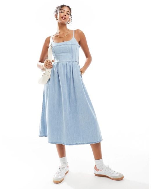 Levi's Blue – midi-trägerkleid aus denim