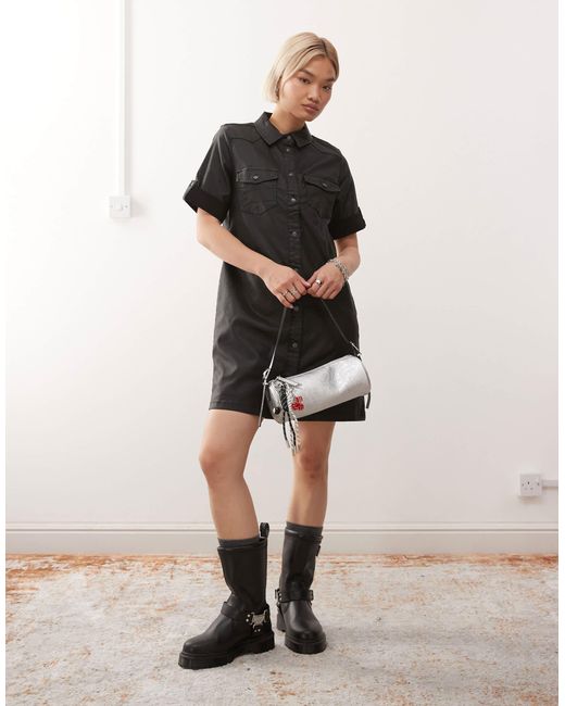 Noisy May Women's Black Button Through Coated Dress