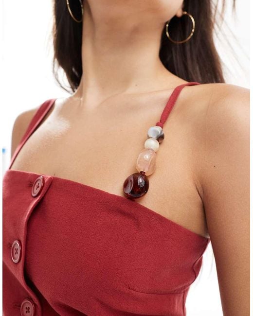 4th & Reckless Red Bead Detail Linen Look Bandeau Split Front Waistcoat Co-ord