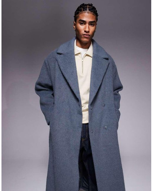 ASOS Blue Wool Look Over Coat for men
