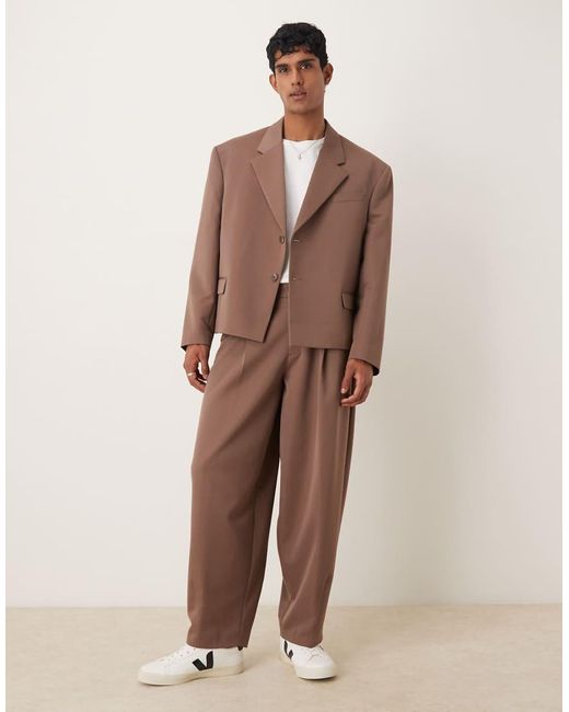 ASOS Natural Barrel Leg Suit Pants for men