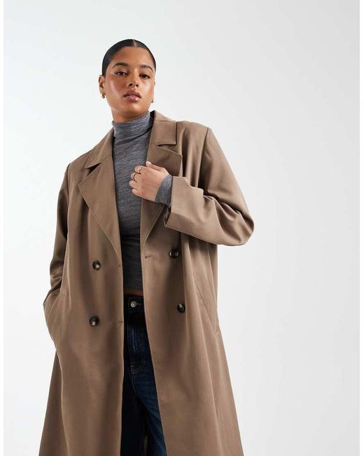 Pieces Plus Blue Pieces Curve Longline Belted Trench Coat