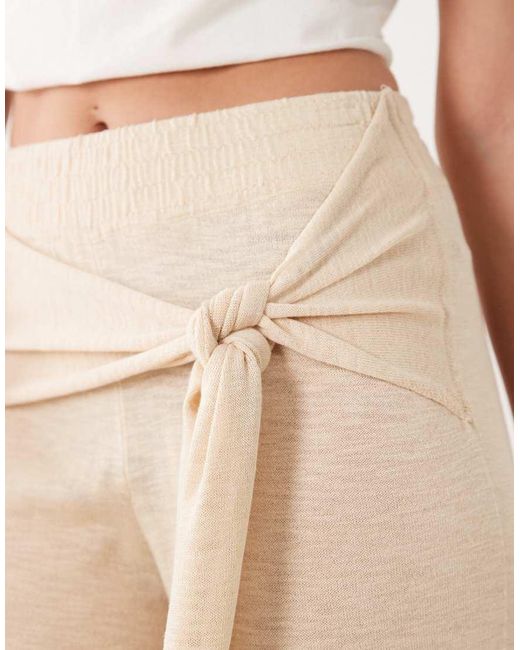 Mango Natural Tie Waist Straight Trousers