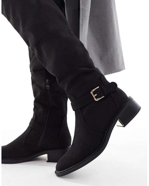 SEQWL Black Latte Buckle Detail Over The Knee Boots