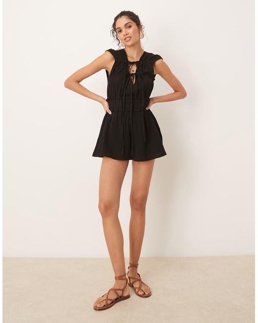 ASOS Natural Double Cloth Gathered Bust Playsuit