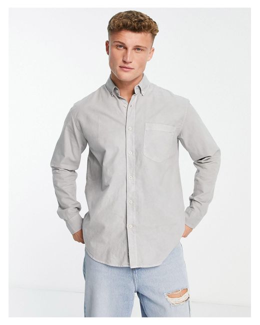 Pull&Bear – elegantes oxford-hemd in Gray für Herren