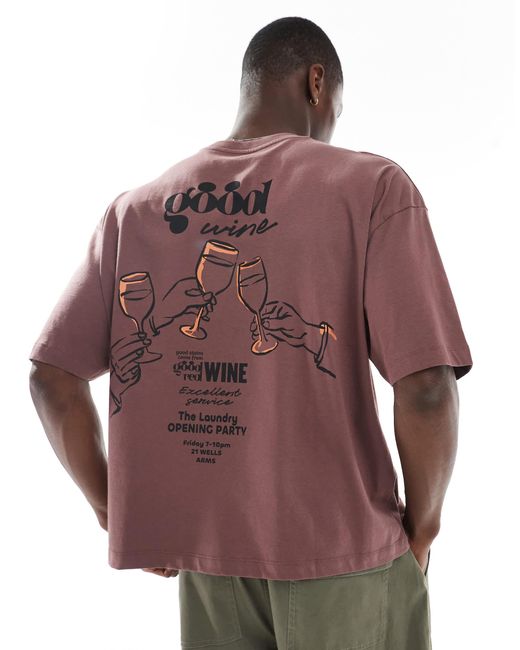ASOS Purple Boxy Oversized T-shirt With Wine Graphic for men