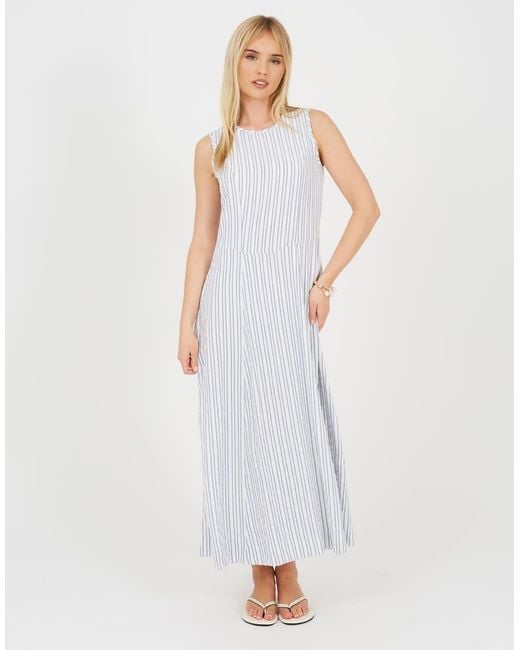 Brave Soul White Striped Sleeveless Maxi Dress