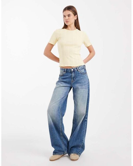 ONLY Blue Pointelle Lettuce Edge Top