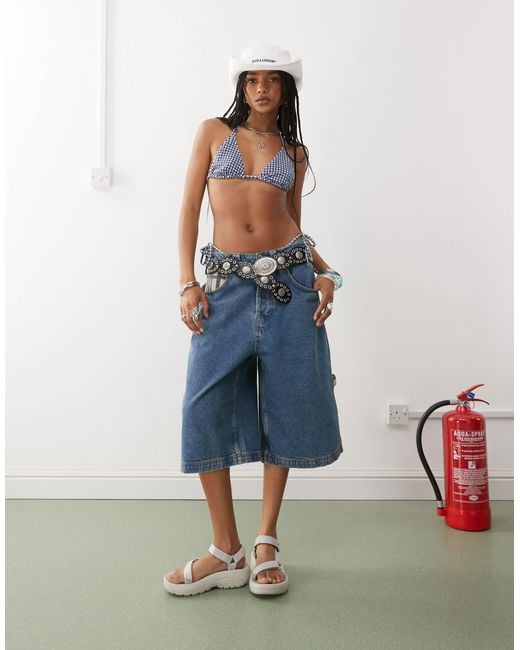 Collusion Blue – mix and match – triangel-bikinioberteil aus seersucker mit vichy-karomuster