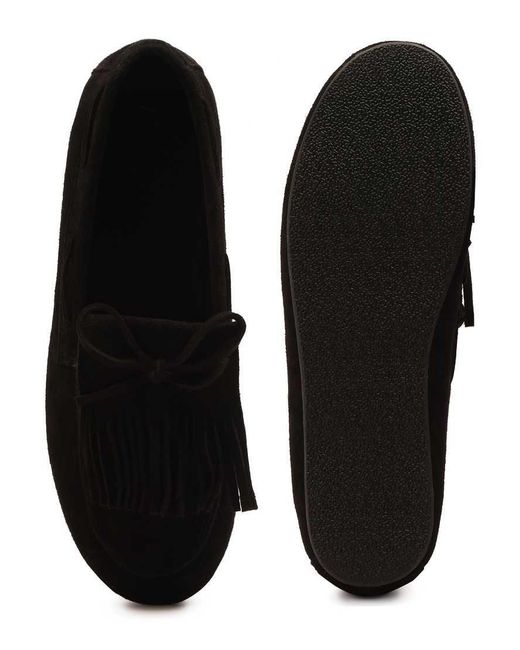 OFF THE HOOK Black Kennet Suede Fringe Moccasin Loafers