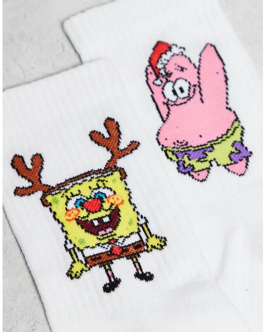 ASOS White Christmas 2 Pack Socks With Spongebob Graphic for men
