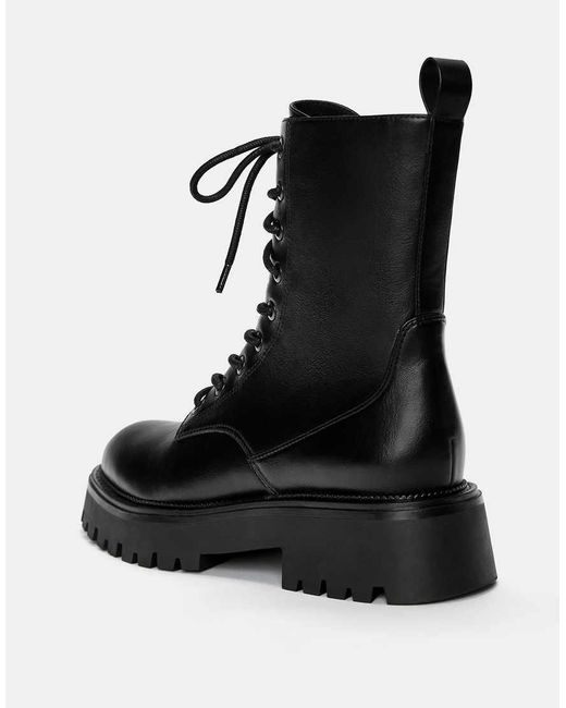 Pull&Bear Black Lace-up Flat Ankle Boots