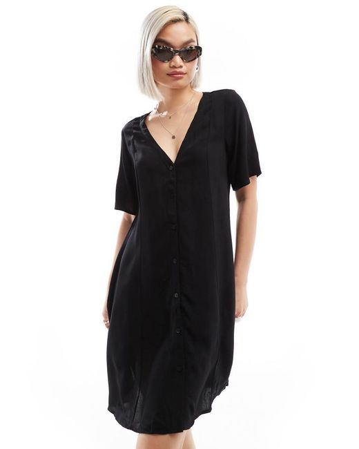 Monki Black Button Through Mini Dress