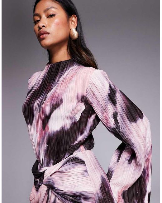 ASOS Purple Plisse Drape Long Sleeve Maxi Dress