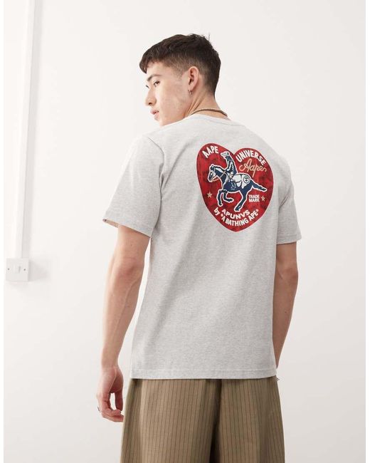 Camiseta Jaspeado Con Estampado En La Espalda De Corazón Y Logo De Aape By A Bathing Ape de hombre de color White
