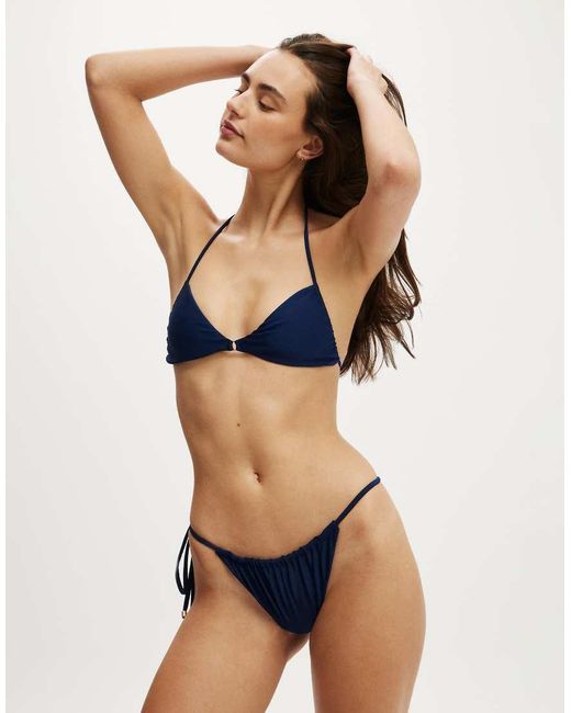 Cotton On Blue Side Tie Gathered Brazilian Bikini Bottom
