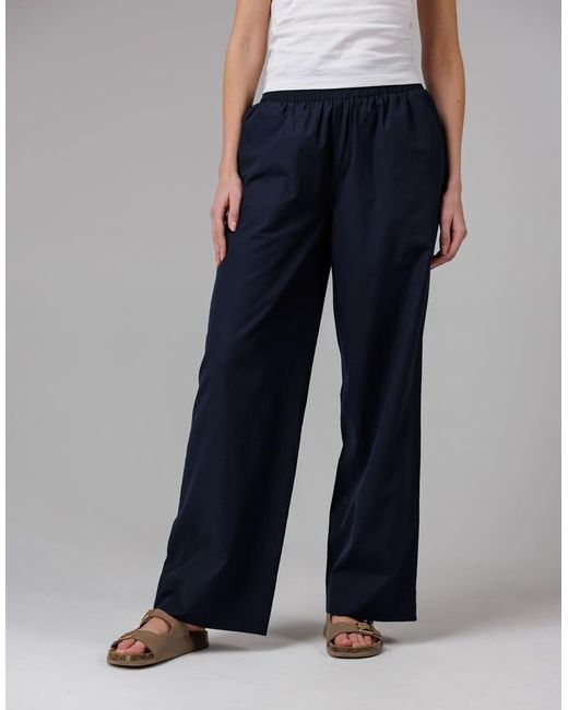 French Connection Blue Cotton Blend Elasticated Straight Leg Poplin Trousers