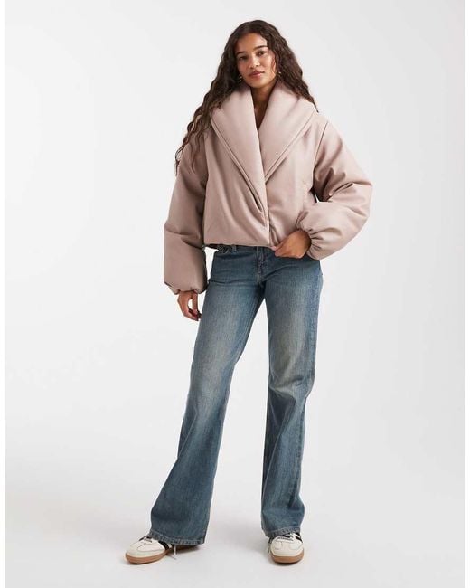 Miss Selfridge Natural Faux Leather Crop Puffer Jacket