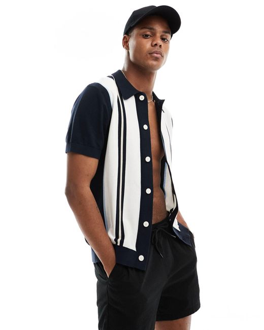SELECTED – strick-polohemd mit knopfleiste und farbblockdesign in Black für Herren
