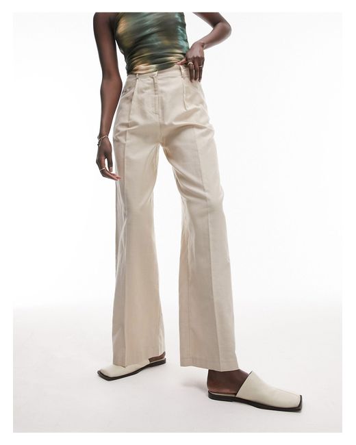 TOPSHOP Natural Linen-blend Wide Leg Pants