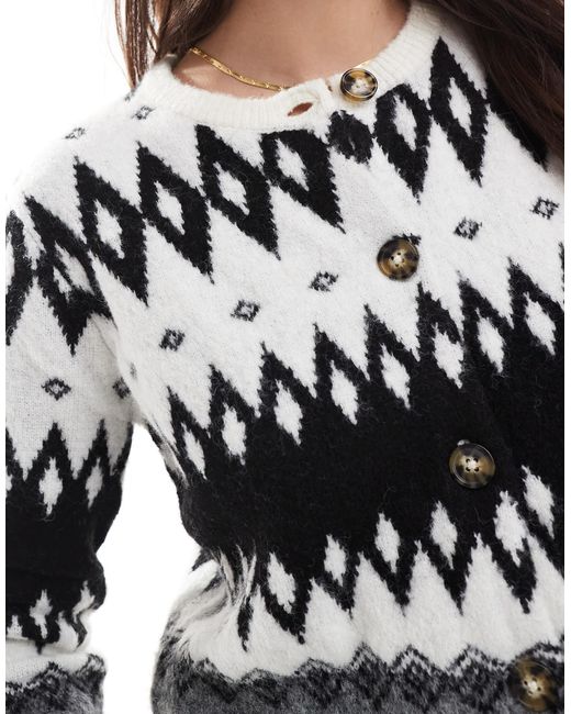 Threadbare White – geknöpfte strickjacke mit fairisle-print