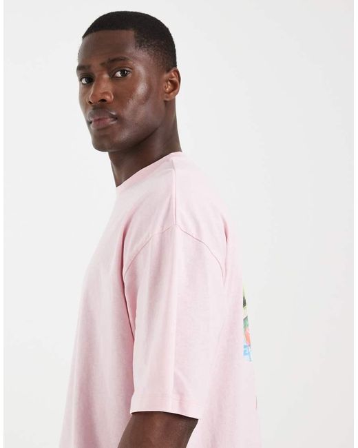 ASOS Blue Boxy Oversized T-shirt With Palm Tree Graphic for men