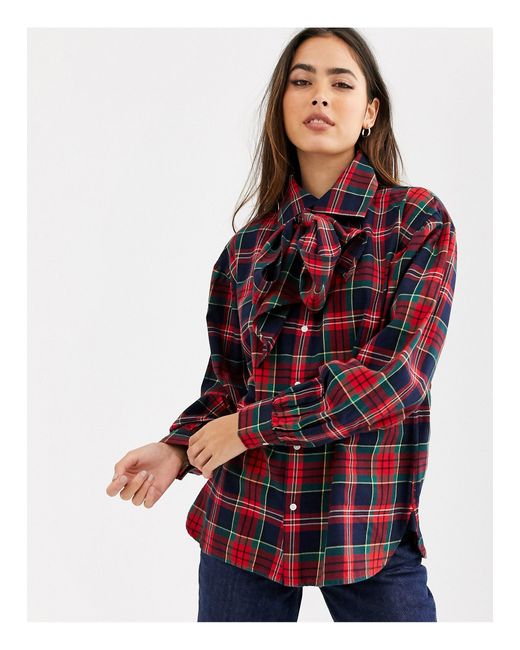 Polo Ralph Lauren Pussy Bow Check Shirt in Red | Lyst Canada