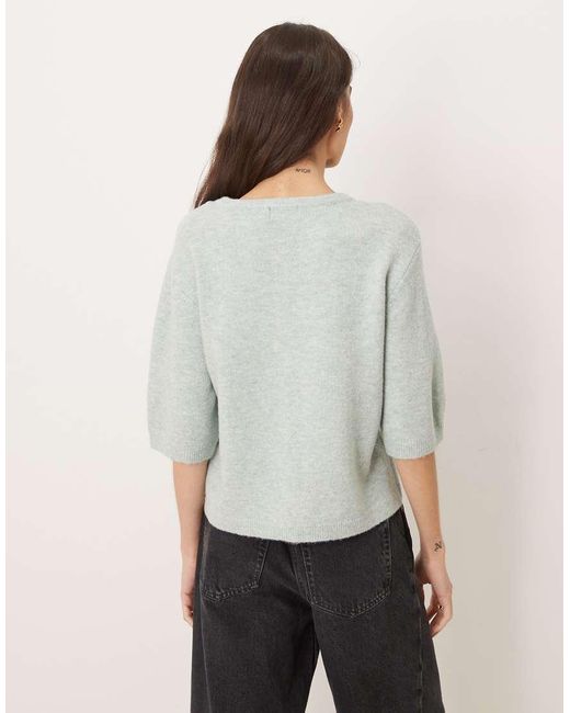 Jdy Gray Pearl Buttons Short Sleeve Knitted Cardigan