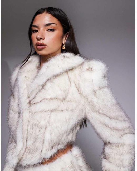 ASOS Gray Co-Ord Faux Fur Cropped Jacket