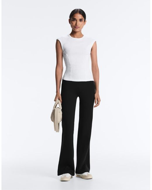Oysho White Short-sleeved Rib Top With Cotton And Modal