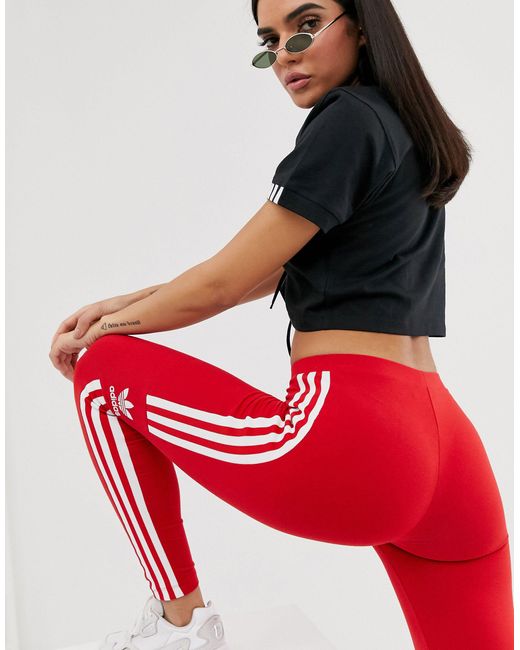adidas Originals Adicolor Locked Up Logo leggings In Red | Lyst